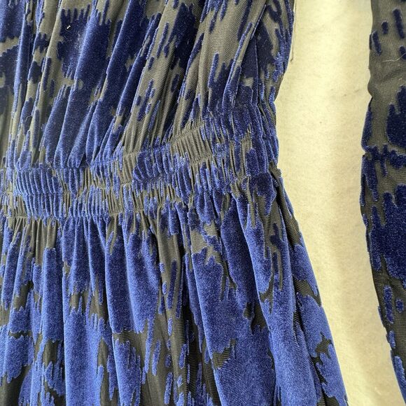 Velvet Burnout Midi Dress Women’s Sz Small Sheer LS Empire Waist Whimsigoth Goth - Picture 7 of 12